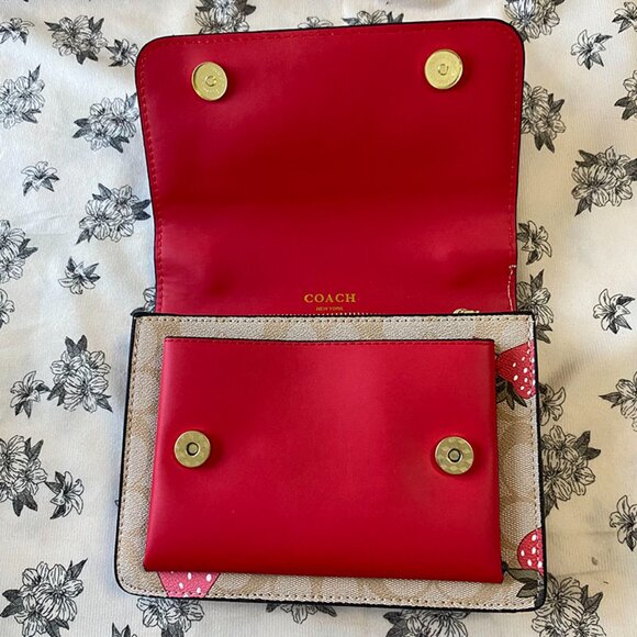Coach Classic Monogram Strawberry Print Chain Crossbody Bag - Picture 8 of 14